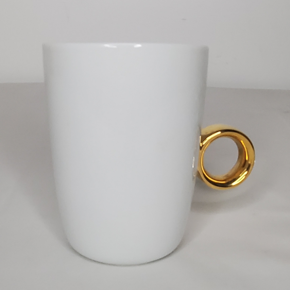 FLOYD 4"high x 3"diameter White /Gold Ring w/swaroski Crystal Ceramic Coffee Mug - Picture 3 of 8